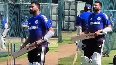 Mohammed Siraj's reaction to finding his broken bat during practice.
