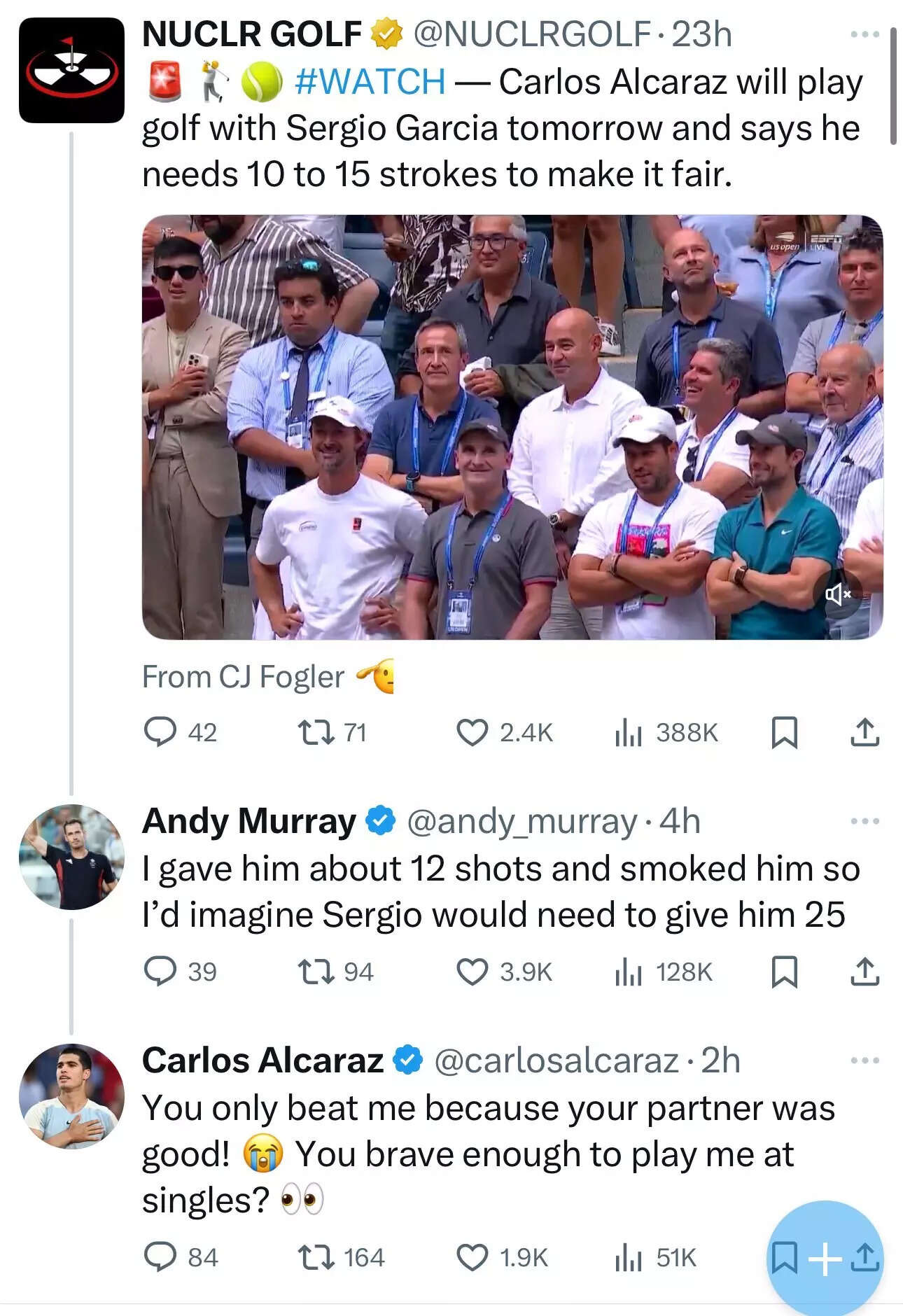 Banter between Andy Murray and Carlos Alcaraz